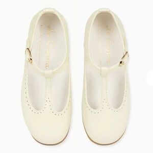 La Coqueta Ivory Leather Girl’s T-Bar Shoes, Size 22